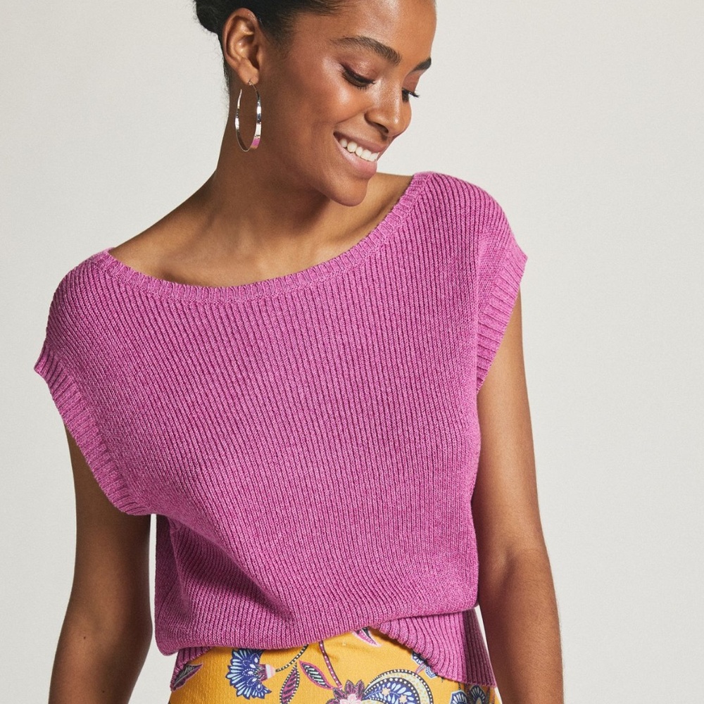 NWT Anthropologie Maeve Pink Sleeveless  Boatneck Sweater Vest Size XL